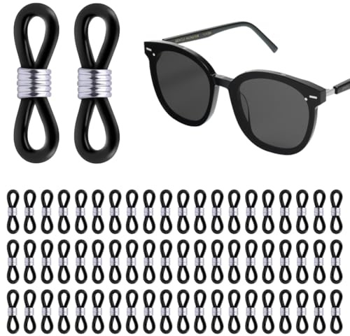 WKRTDY 60 pcs Brillenkette Verbindung aus Silikon - für individuelle Brillenketten! Verstellbare Kettenenden in Schwarz Farben, halten Sie Ihre Brille mit Stil!