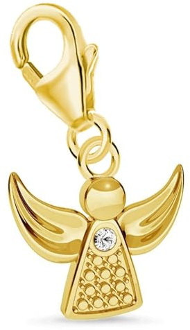 Goldene Hufeisen Mini klein Schutzengel Karabiner Charm Anhänger für Bettelarmband oder Kette 925 Sterling-Silber mit Zirkonia