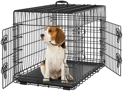 Yaheetech Cage pour Chien Pliable Caisse de Transport pour Chien en métal 90x56x63cm Niche pour Chiens Exterieur Interieur 2 Portes Verrouillables et Plateau Amovible Cage de Chiot