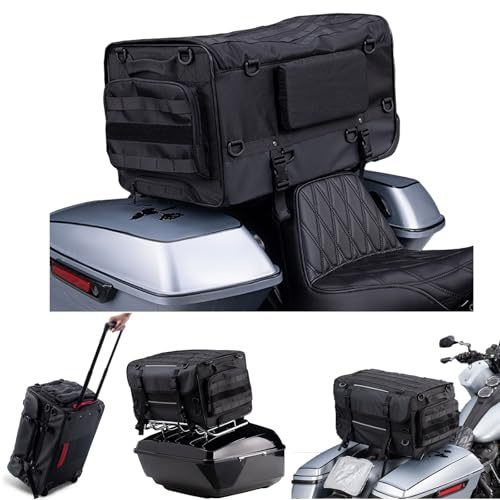 NEOCHIAEVO Motorcycle Touring Seat Bag Trolley Case with Wheels, Waterproof Suitcase, Luggage, Duffel, Tail, Tour Trunk, Gear, Rear Rack Bag, Sissy Bar Bag Compatible with Harley (50L/13Gallons)