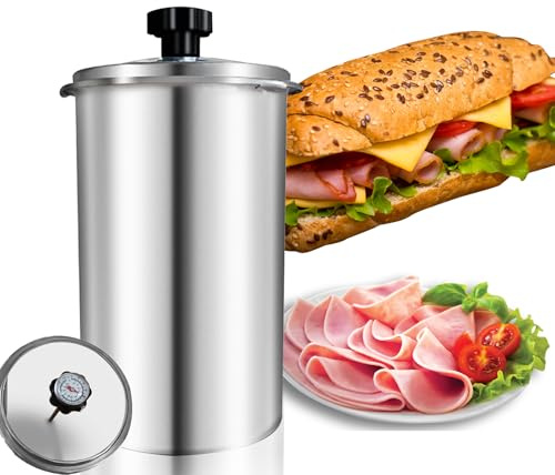 Dynaeuty Schinkenkocher Druckschinkenkocher, Edelstahl-Fleischpresse für gesundes hausgemachtes Fleisch mit Thermometer - 21 * 10 * 10cm