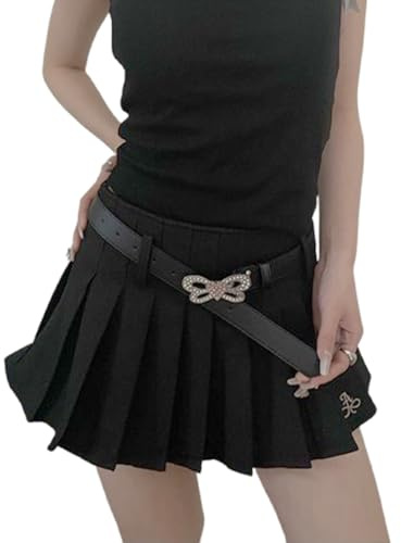 LAOYEFACAI Ledergürtel Damen Schmetterling Punk Y2k Leder Gürtel Damengürtel für Jeans Kleider Mäntel mit Goldener Schnalle für Kleid Hose Jeans (Schwarz)