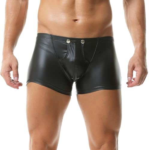 QiaTi Men's Leather Shorts Slim Fit Hot Short Pants Men Sexy Tight Shorts for Casual Holiday