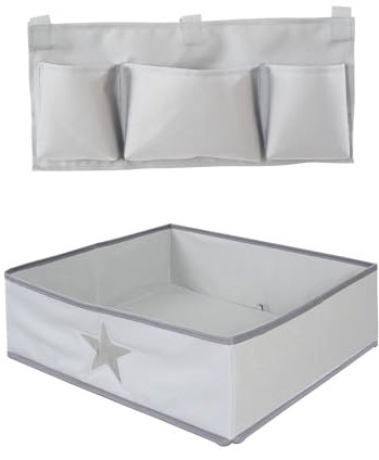 roba Organiser Set für Hochstühle mit Stern Motiv - Passend für alle Sit Up & Born Up Babyhochstühle - Box & Tasche zum Einhängen - Befestigung mit Klettverschluss - Grau