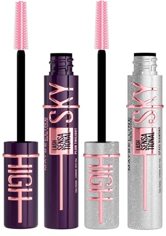 Maybelline New York Sky High Lash Sensational Mascara, Farbe Plum Twilight + Space Diamond, Volumengebend und verlängerend, intensiver Blick, keine Klumpen, flexible Bürste, 2 Stück