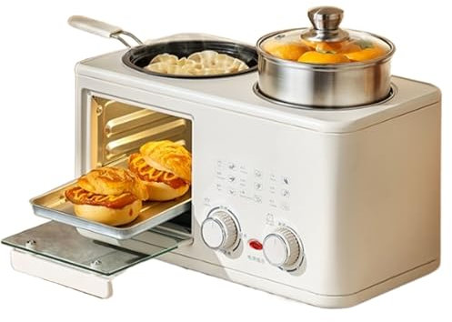 TONGQIC Breakfast Machine, Three-In-One Multifunctional Breakfast Machine, with Oven, Frying Pan, Steamer, 1200W, S-Type Double Heating Tube, 0-60Min Timer Knob, Suitable for Small Kitchens