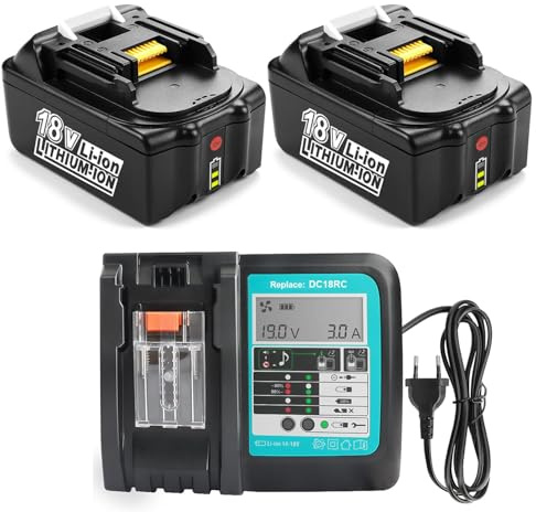 PaillYue 2 Stück BL1850B 18V 5Ah Kompatibel mit MAKita 18V Akku mit Ladegerät für BL1860B BL1850B BL1850 BL1840 BL1830, für MAKita DDF482Z DDF484Z DUC353 DC18RC