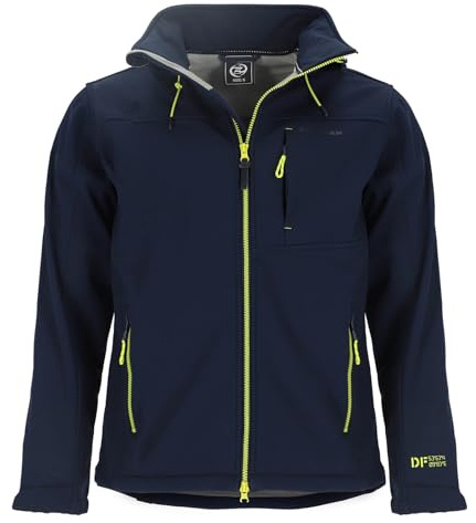 Dry Fashion Herren Softshelljacke Amrum Fleece-Futter Navy, Größe S | Atmungsaktiv, Wind- & wasserabweisend, 2-Wege-Reißverschluss, Abnehmbare Kapuze, Bundzug verstellbar, Reißverschluss-Taschen