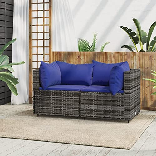 Fasba Garten Sofa 2 Sitzer Ecksofa Gartensofa Rattansofa Gartenlounge Sitzgruppe Gartenmöbel Sofa mit Kissen Poly Rattan Grau/ 319842