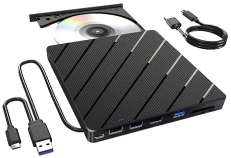 Agmoctz External CD/DVD Drive for Laptop, 7 in 1 USB Ultra-Slim Portable CD/DVD Player Burner, Burner Writer External Disk Drive
