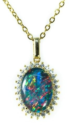 arenaworldFZ Opal Halskette - Echte australische Triplett Opal Halskette Anhänger in 925 Sterling Silber vergoldet Damenschmuck klein Silber Edelstein Opal