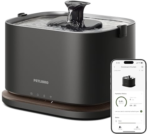 PETLIBRO Upgrade kattfontän – Trådlös dricksfontän för katt med appövervakning, 3 l/101 oz Dockstream 2, rostfri låda, 5 GHz WiFi, perfekt för husdjur