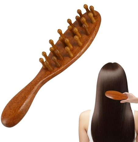 BelleFlair Kopfhaut Massagebürste Holz Für Dreads, Kopfmassage Bürste Haar Massagebürste Scalp Gua Sha Brush, Elegantes Holz, Angenehmer Griff