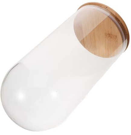 PRETYZOOM Cloche de Vidrio Transparente con Base de Bambú Campana para Exhibición Soporte Estable para Plantas Preservadas Suculentas y Manualidades Decorativas