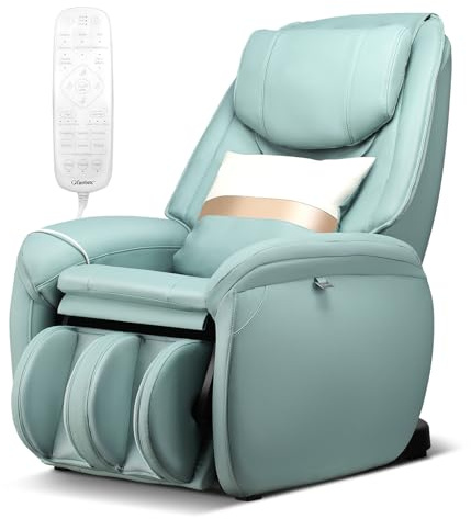 RELAX4LIFE Fauteuil Massant Chauffant Électrique | Fauteuil de Massage Zéro Gravité | Coussin | Rail SL | Inclinable à 180° | 8 Modes | 3 Intensités | Repose-Pieds Réversible | Roulettes (Vert)