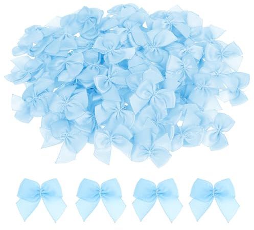 100 Stück Mini Schleifen, 2.5 cm Blau Kleine Schleifen Vorgefertigte Satinband Schleife für DIY Basteln, Geschenkverpackung, Hochzeit Deko, Weihnachten, Party, Scrapbooking