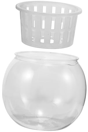 Toyvian Transparent Small Goldfish Tank for Desktop with Plastic Fall Resistant Design Hydroponic Planting Basket Suitable for Office Desk Fish Turtle Use