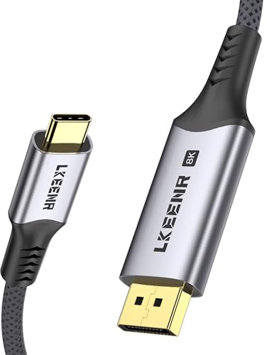 LKNNER - Cable USB C a DisplayPort 1.4 8K @60Hz [10FT/3M] 4K @240Hz Unidireccional Thunderbolt 5/4/3 a DisplayPort Cable 32.4Gbps Compatible con iPhone 16, iPad, Mac mini, Galaxy