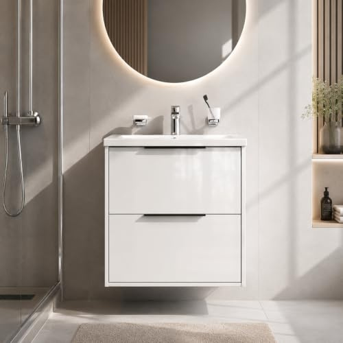 AM.PM Waschbeckenunterschrank Hängend mit Waschbecken, Badmöbel Set für Badezimmer & Gäste-WC, Waschtischunterschrank mit 2 Soft-Close-Schubladen, Flash, 60 cm, 2 Schubladen, Weiß glänzend