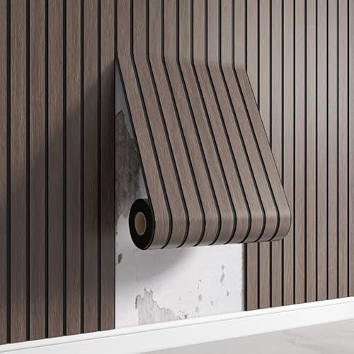 3D Self Adhesive Wood Slat Panels, Peel & Stick Wallpaper, Acoustic Waterproof PVC Panels for Walls & Ceilings (Brown, 60 x 300 cm)