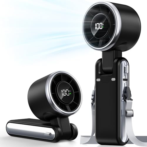 Bearwind Ventilador turbo portátil de mano – 5 engranajes de alta velocidad 4000 mAh, recargable, mini ventilador de mano personal, soplar aire frío, funciona con pilas, artículos esenciales de viaje