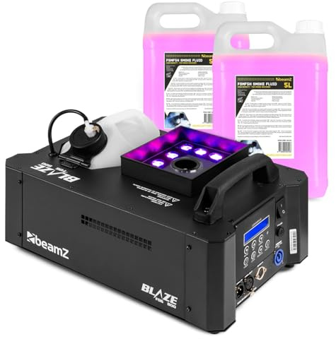 BeamZ BLAZE800 Nebelmaschine mit 12 RGBA LEDs, 800 Watt, inkl. 10 L Nebelfluid, Horizontal und Vertikal, Rauchmaschine mit Fernbedienung, Smoke Machine für bunte Nebelsäulen, Partyzubehör Hochzeiten