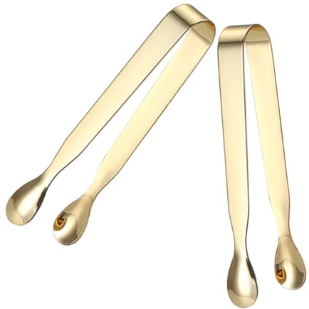 VERDANVERSE Pinzas para Hielo y Terrones de Azúcar de Acero Inoxidable 430 Doradas, Juego de 2 Unidades, Tamaño Pequeño, Accesorio Portátil para Té, Cócteles y Buffet
