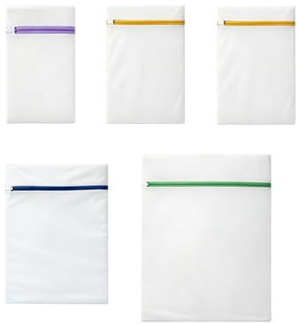 Tvättnät för tvättmaskin fintvätt set om 5 – tvättpåse med dragkedja för behåar strumpor underkläder – tvättpåse nät tvätt skydd för kläder – 20 x 30 cm 30 x 40 cm 40 x 50 cm 50 x 60 cm vit
