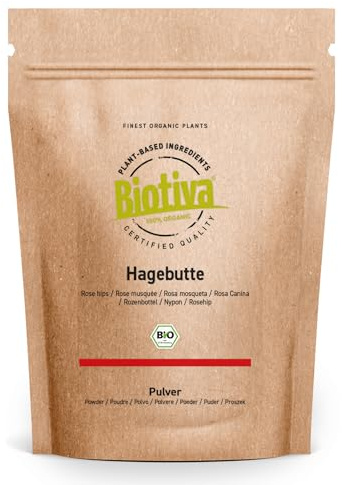 Cinorrodo in polvere Bio 500g | rosa canina | polvere macinata dal cinorrodo intero, busta grande con prezzo conveniente | confezionato e controllato in Germania | Biotiva