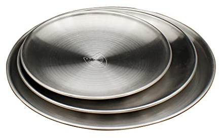 Abcsea 3 Pièces Assiette Plate Inox, Assiettes à Dîner, Assiettes Service de Table, Plat de Service Inox - Argent