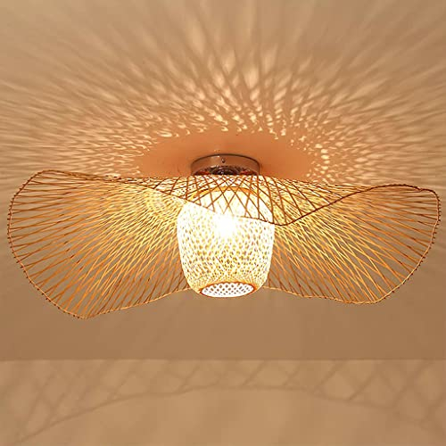 AHQX Retro Deckenleuchte Natürliche Bambus Rattan Deckenlampe Vintage E27 Handgewebte Deckenbeleuchtung Für Esszimmer Pendellampe Wohnzimmer Bar Café Kronleuchter Küche Deckenlicht Esstisch,65cm …