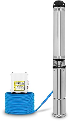 EBERTH Pompa per pozzi profondi 4 Pompa per pozzi in acciaio inossidabile, pompa sommersa per pozzi pompa sommergibile 550W, Diametro pompa 4 pollici 10cm, Cavo 20m, Prevalenza max. 43m, con filtro