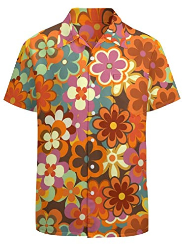 LARSD Chemises 80s pour Homme 90s Chemise à Boutons Vintage Rétro Chemise de Plage Hawaïenne Néon Chemise Disco Drôle Chemise de Fête, 4XL