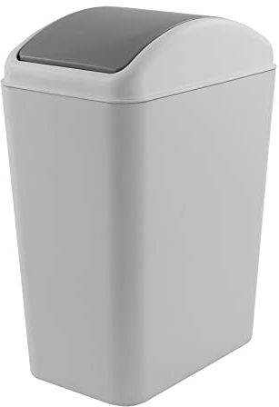 Afromy 15 Liter Slim Trash Bin with Swing-top Lid, Plastic Garbage Bin, Grey