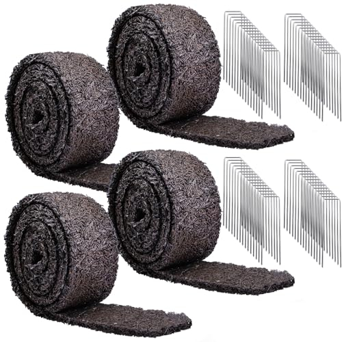 Gummimulch für den Landschaftsbau, 4 Stück, 304,8 cm L x 11,4 cm B, recycelte Garteneinfassung, Bordüre, natürlich, permanente Garten-Mulchbarriere für Pflanzen, Gemüse und Blumen, 60 U-förmige