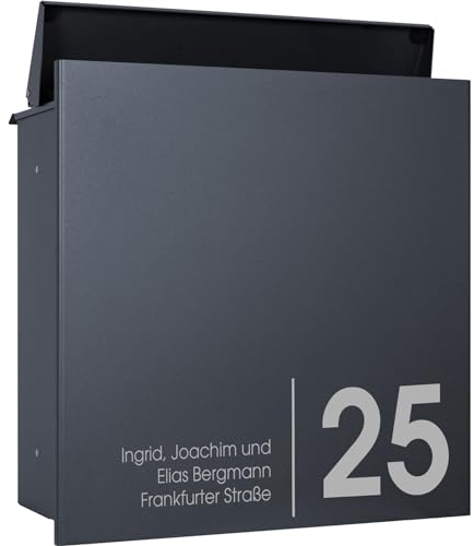 MOCAVI ZBox 111 Zaunbriefkasten anthrazit-grau personalisiert mit Name und Hausnummer Durchwurf-Briefkasten Zaunmontage Entnahme hinten Designer-Postkasten NF72A individuelle Beschriftung