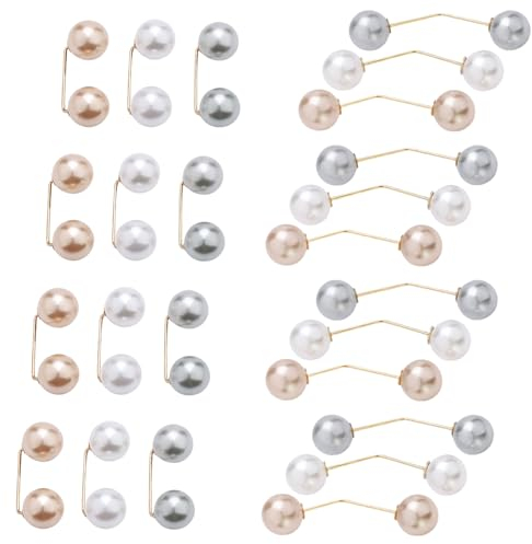 Pamtns Brosche Ausschnitt Verkleinern 24 Stück Faux Pearl Brosche für Kleidung und Pullover Kragen Pin Schal Clip 3 Farben