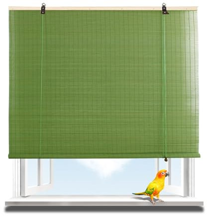 Zhixubah Green Natural Bamboo Roller Blind Natural Bamboo Curtains With Lifter Kitchen Roller Blind Sun Protection Privacy Roman Roller Shades Light Filtering 70% Easy Installation ﻿