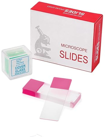 Estresen 50 Stück Objektträger Rose mit runden Kanten, 100 Stück 22 x 22 mm quadratische Deckgläser, Deckglas für Mikroskope, Wissenschaftsunterricht