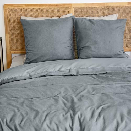 CÔTE DECO Parure de Lit Adulte Polyester Microfibre - Housse de Couette 220x240 cm + 2 Taies d'oreiller 63x63 cm Uni Sensation Flanelle Gris Ardoise