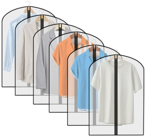 Garment Bags - 6Pcs Dustproof Suit Covers - Moth Proof Coat Bag with Zip Translucent Garment Covers Waterproof Anti-mite Breathable PEVA Clothes Covers Protector 60x100cm