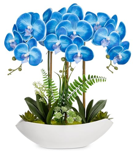 Oairse Konstgjorda växter orkidéer konstgjorda blommor konstgjorda blommor som äkta med riktiga touch, blommor i keramikkruka, bordsdekoration, fönsterbräda, dekoration, höjd 41 cm