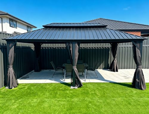 PURPLE LEAF Alu Pavillon 3.65 x 5.45 m Seitenteilen Basisch, Grau