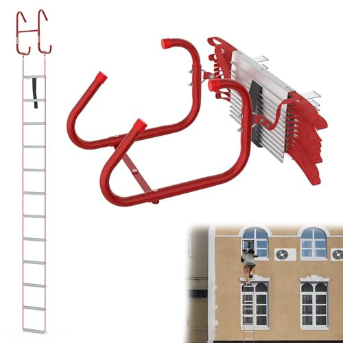 YRHome Scala di salvataggio pieghevole in alluminio, 4,5 m, per uso domestico, scala di sicurezza, scala antincendio, per situazioni di emergenza, 450 kg, per casa, ringhiere, balcone