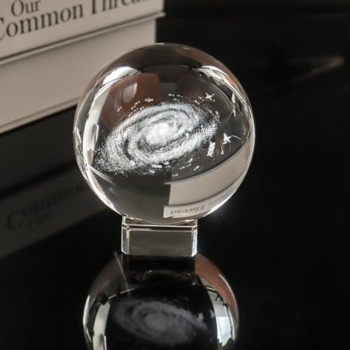 Roellgs K9 60mm Crystal Clear Glass Sphere, 3D Milky Way Galaxy Ball for Meditation, Divination, Camera Photo Shoot, Home Office Landscape Decoration Art
