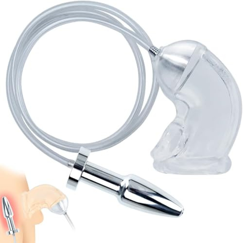 Chastity Device Metal Anal Plug and Silicone Chastity cage, Latex Penis Sheath Flow Into The Anal Penis Cage Metal Small Male Adult for Men Sex Toys