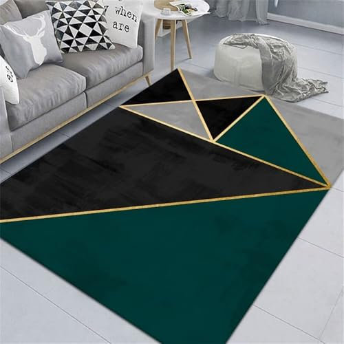 RUGMRZ Teppich+Wohnzimmer Geometrische minimalistische Wohnzimmerdekoration, rutschfest, langlebig, waschbar, Grün Waschbarer Teppich Küche Kitchen Teppich Flokati Teppich 120X160CM