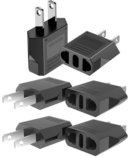 NHQZ 6 pièces Adaptateur de Voyage,Adaptateur Prise France vers USA,Adaptateur Prise Universelle Americaine/Chine/Japon/Canada/Mexique(Type universel, noir)