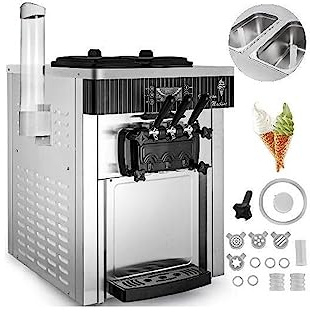 Machines à crème glacée molle 18-28L/H refroidisseurs de sorbet commerciaux distributeur automatique d'équipement de congélation de cône doux de bureau tricolore(Silver 1200W,18L/H)