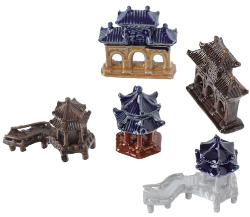 WRITWAA 5 Stück Keramik Pavillon Farbige Miniatur Gartendekoration Formstabil und Wetterfest Bonsai und Balkon Dekor